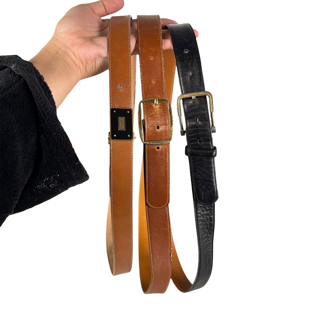 Pierre Cardin Vintage Leather Belt Bundle Womens Black Brown Tan Cowhide 34 F14Q